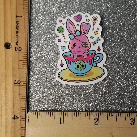 10/$10 GOTHIC PASTEL waterproof sticker Bunny Teacup - Picture 2 of 7